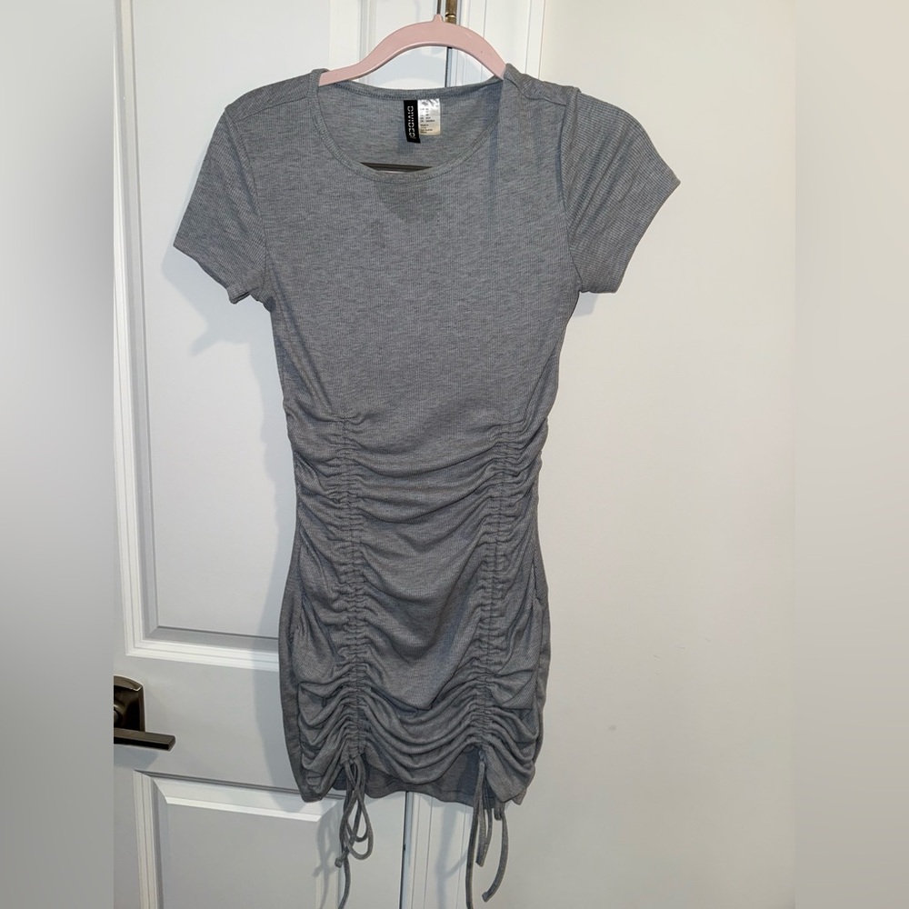 H&M Gray Ruched Mini Dress